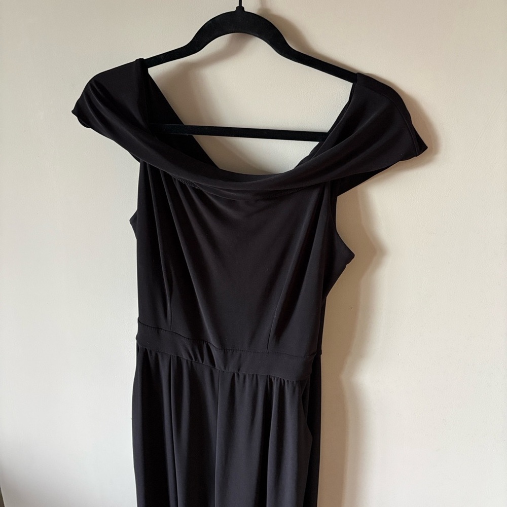 Off-Shoulder Black Wide-Leg Jumpsuit with Pockets - Picture 9 of 9
